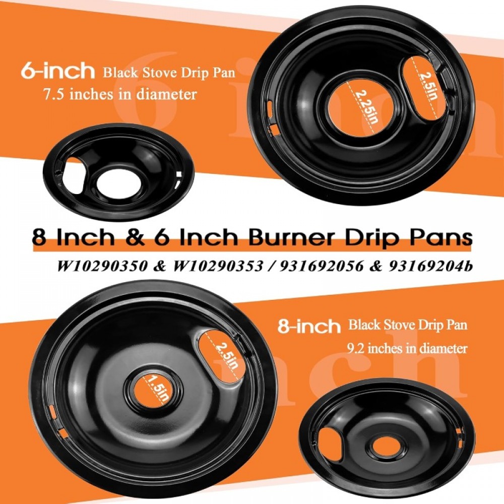 W10290350 W10290353 Range Stove Top Porcelain Drip Pans and MP22YA Electric Range Burner Element Unit Set Fit for Amana Electric Range Stove Burner Drip Pans Set by Fetechmate