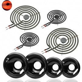 W10290350 W10290353 Range Stove Top Porcelain Drip Pans and MP22YA Electric Range Burner Element Unit Set Fit for Amana Electric Range Stove Burner Drip Pans Set by Fetechmate