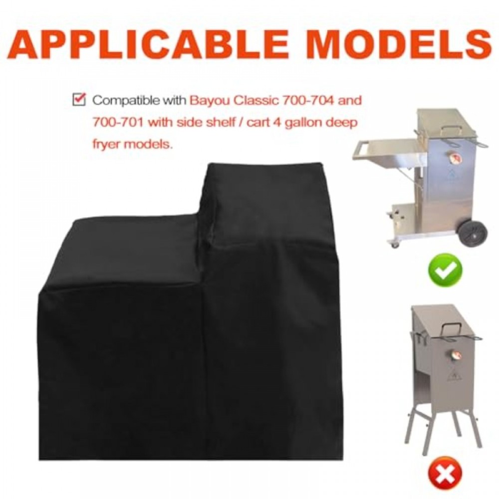 Heavy-Duty Waterproof Deep Fryer Cover with Side Shelf/Cart - Compatible with Bayou Classic 700-704, 700-701, 4 Gallon Fryers - All-Weather Protection, PU Coated Oxford Fabric, Dustproof & Spill-Proof Design, Easy-Clean - Compatible with Bayou Class