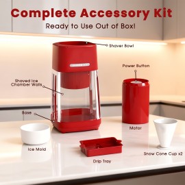 Electric Shaved Ice & Snow Cone Machine with Stainless Steel Blades | Ice Mold for Fluffy Hawaiian Ice, One-Button Operation, Includes Snow Cone Cup for Frozen Drinks & Treats, 120V Power Supply