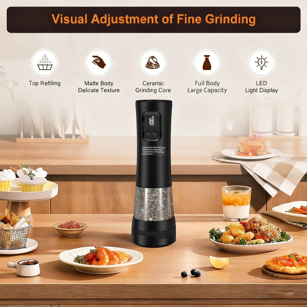 Multi-functional Grinder for Pepper, Sea Salt, and Other Spices, Electric Model