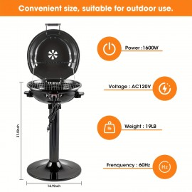 1600W Electric BBQ Grill Techwood Indoor/Outdoor Grill | Double Layer Design, Portable Removable Stand, Serves 15, Ideal for Backyard and Home, Black, Stainless Steel, Non-stick Coating, 110V-130V Power Supply