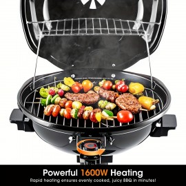 1600W Electric BBQ Grill Techwood Indoor/Outdoor Grill | Double Layer Design, Portable Removable Stand, Serves 15, Ideal for Backyard and Home, Black, Stainless Steel, Non-stick Coating, 110V-130V Power Supply