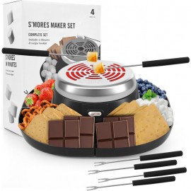 Electric S'mores Maker | Tabletop Indoor Flameless Marshmallow Roaster with 4 Roasting Sticks and 4 Trays, Movie Night Supplies
