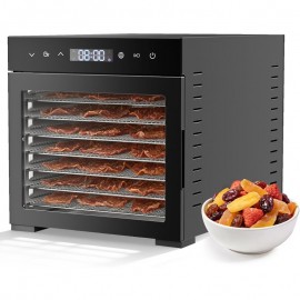 Food Dehydrator Machine, 500W Jerky Dehydrators with 8 Stainless Steel Large Trays, 185°F Temperature Control & 24H Timer Food Dryer for Fruit Meat Herb Dog Treats, Silver