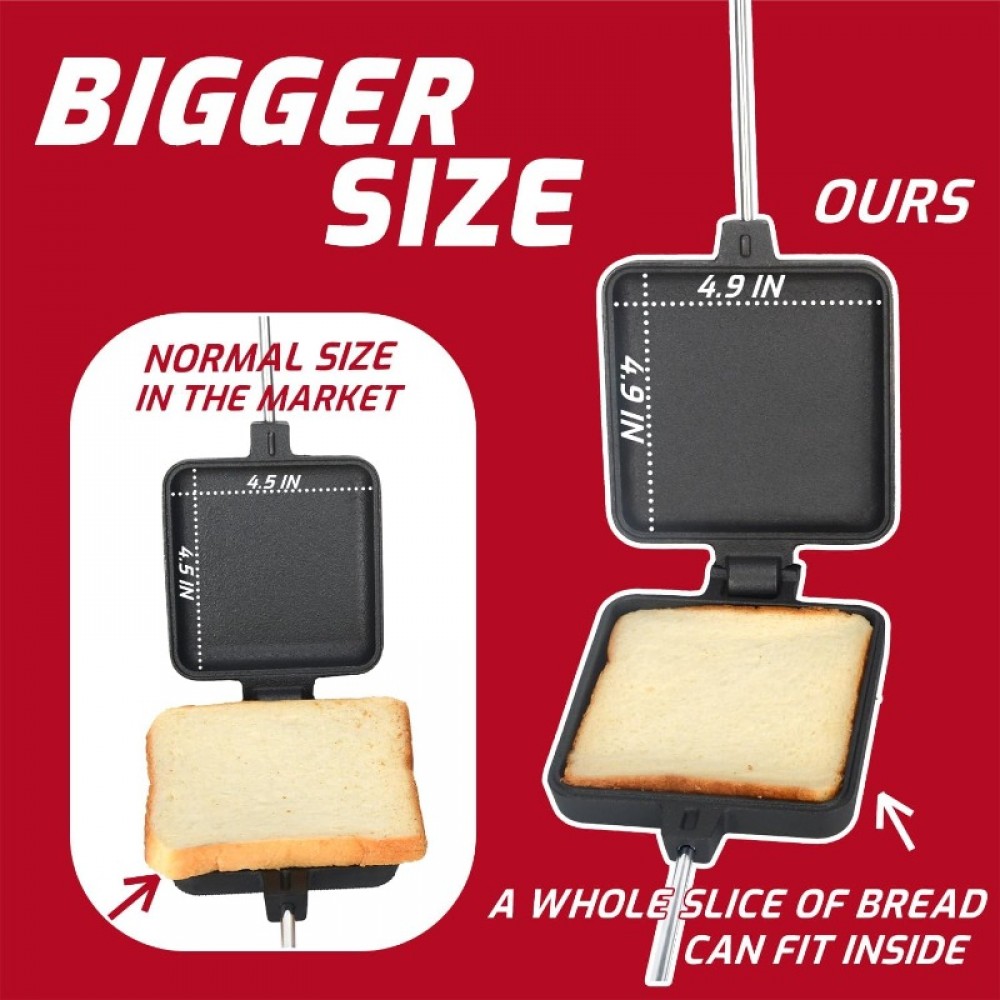 4pcs Campfire Pie Iron & Sandwich Maker - Large Cast Iron Portable Outdoor Cookstove Suitable for Camping, Thickened Handle & Storage Bag Included - Campfire Cooking Equipment for Grilling, Pie Maker, Sandwich Press