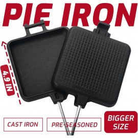 4pcs Campfire Pie Iron & Sandwich Maker - Large Cast Iron Portable Outdoor Cookstove Suitable for Camping, Thickened Handle & Storage Bag Included - Campfire Cooking Equipment for Grilling, Pie Maker, Sandwich Press