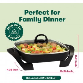 Electric Skillet and Frying Pan with Glass Lid - Nonstick PFOA/PTFE Free Cookware, Removable Heating Probe & Cool-Touch Handle, Dishwasher Safe, 12