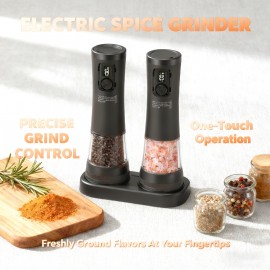 Set of Electric Salt And Pepper Grinders Featuring Two Speed Options, a Rechargeable Automatic Pepper Mill, USB Charging Capability, a Large 3.38oz Capacity, Adjustable Coarseness from The Outside, And an LED Light, Perfect for Home Gatherings