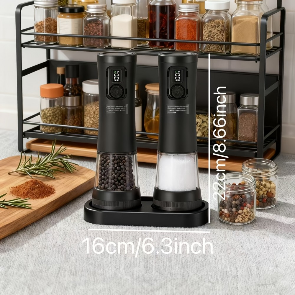 Set of Electric Salt And Pepper Grinders Featuring Two Speed Options, a Rechargeable Automatic Pepper Mill, USB Charging Capability, a Large 3.38oz Capacity, Adjustable Coarseness from The Outside, And an LED Light, Perfect for Home Gatherings
