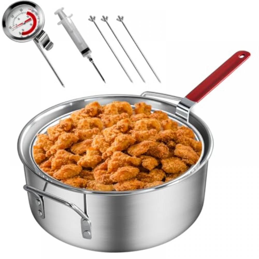 10QT Outdoor Fish Fryer Kit | Heavy-Duty Aluminum Pot and Basket Fixing Rod and Thermometer for Cooking Chicken Wings, Seafood, French Fries