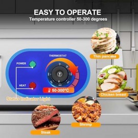 Electric Flat Top Grill, 1500W Electric Flat Top Griddle, 14 Stainless Steel Commercial Griddle with Thermostatic Control for Kitchen BBQ