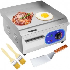 Electric Flat Top Grill, 1500W Electric Flat Top Griddle, 14 Stainless Steel Commercial Griddle with Thermostatic Control for Kitchen BBQ