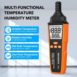 High-Precision Digital Hygrometer & Thermometer with Dew Point, Wet/Bulb Temperature - Backlit LCD Screen, Min/Max Data Hold, Portable Psychrometer Suitable for Indoor/Outdoor, HVAC, Labs, Included (TH11)