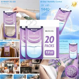 Lavender Scent Moisture Absorbers - 20 Pack Hanging Dehumidifier Bags for Odor and Humidity Control in Cars, Closets, Bathrooms, Bedrooms, and Basements (9.8 oz)