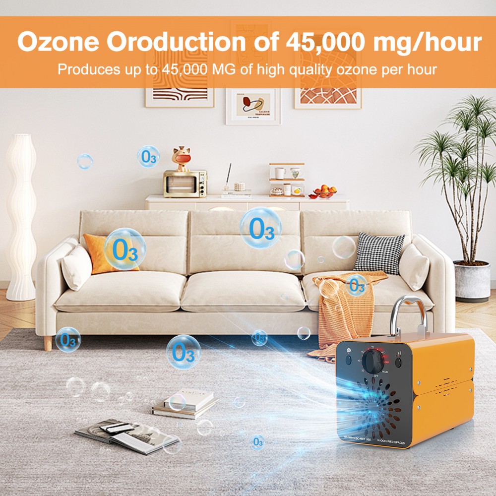 Ozone Generator 45000mg/h High Output, 5000+ Sq.Ft Air Purifier, Odor Remover for Home/Car/Office/Pet Room with Timer & Foldable Handle