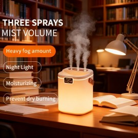 3-Nozzle Silent LED Night Light Humidifier with 3 Mist Levels & 67.63oz Large Water Tank - USB Powered, Quiet Operation, Ideal for Bedroom, Dorm, Home Decor - Modern Aesthetic, Auto Shut-Off, 36V/36V Operation, Suitable for All Room Types