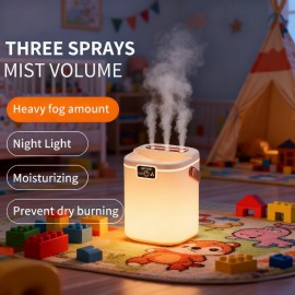 3-Nozzle Silent LED Night Light Humidifier with 3 Mist Levels & 67.63oz Large Water Tank - USB Powered, Quiet Operation, Ideal for Bedroom, Dorm, Home Decor - Modern Aesthetic, Auto Shut-Off, 36V/36V Operation, Suitable for All Room Types