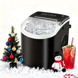 Countertop Ice Maker With Handle | Produces 26 Pounds Of Ice Within 24 Hours, Makes 9 Ice Cubes In 6 Minutes, Portable with Basket and Ice Scoop, Suitable for Malls/Warehouses/Offices