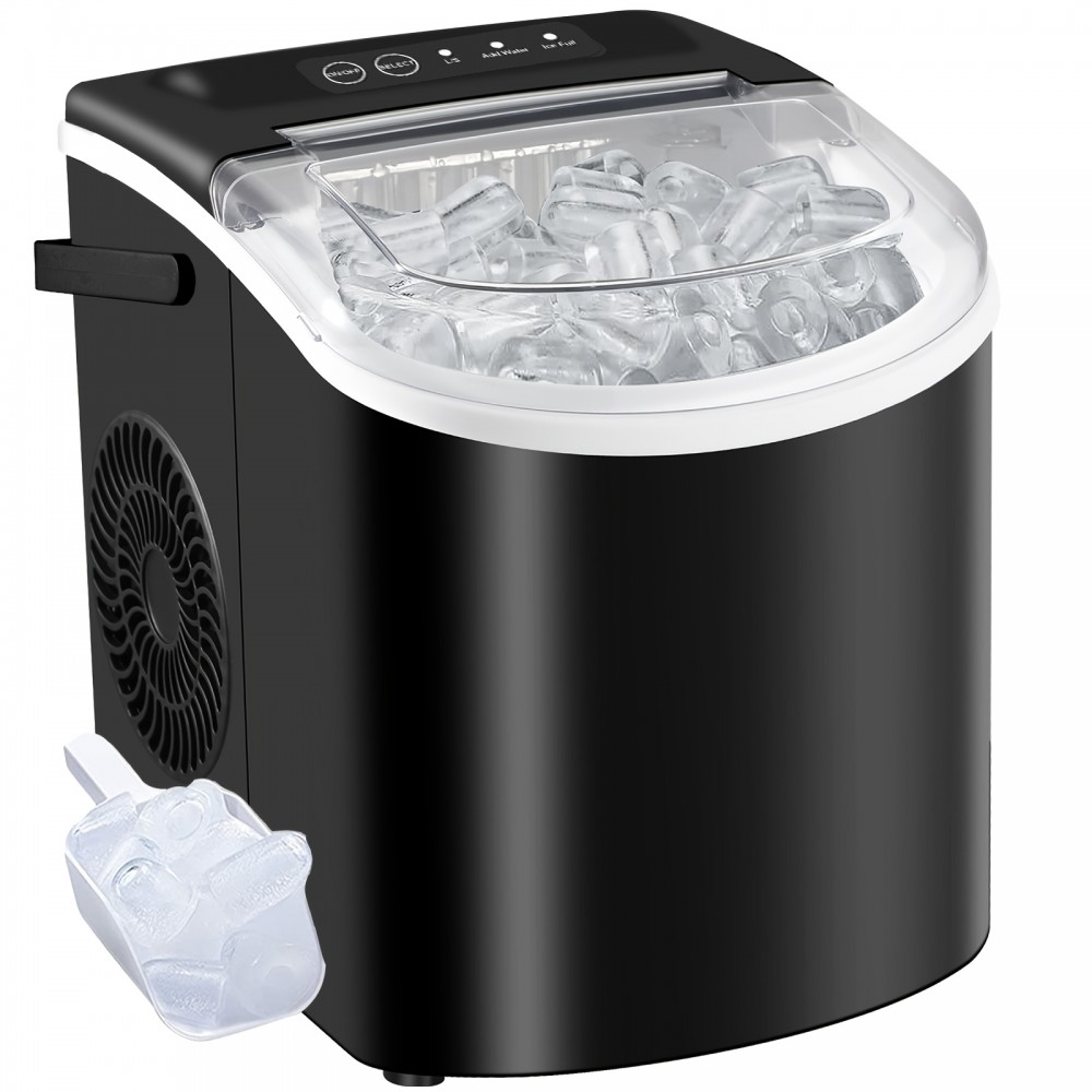 Countertop Ice Maker With Handle | Produces 26 Pounds Of Ice Within 24 Hours, Makes 9 Ice Cubes In 6 Minutes, Portable with Basket and Ice Scoop, Suitable for Malls/Warehouses/Offices