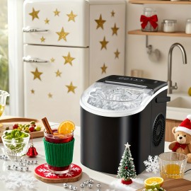 Countertop Ice Maker With Handle | Produces 26 Pounds Of Ice Within 24 Hours, Makes 9 Ice Cubes In 6 Minutes, Portable with Basket and Ice Scoop, Suitable for Malls/Warehouses/Offices