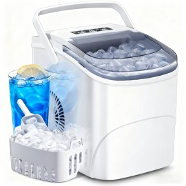 Ice Maker Countertop, Self-Cleaning Ice Machine with Ice Scoop and Basket, 26lbs/ 24h, 2 Sizes of Ice, for Home, Kitchen, Party