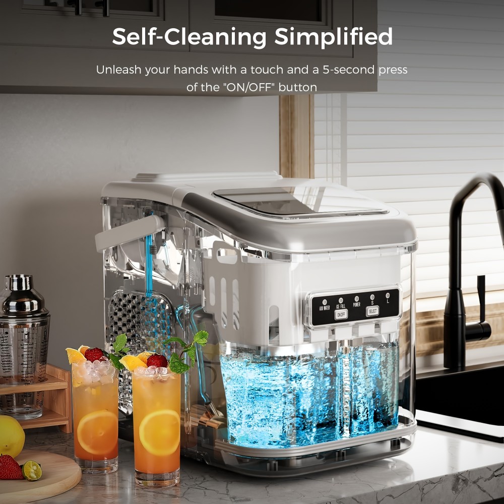 Ice Maker Countertop, Self-Cleaning Ice Machine with Ice Scoop and Basket, 26lbs/ 24h, 2 Sizes of Ice, for Home, Kitchen, Party