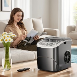 Ice Makers Countertop,, Portable Ice Machine with Handles, Self-Cleaning Ice Makers with Basket And Scoop, 9 Cubes In 6 Mins, 26 Lbs Per Day, Suitable for Kitchen, Office, Party, Presents