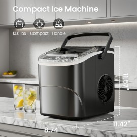 Ice Makers Countertop,, Portable Ice Machine with Handles, Self-Cleaning Ice Makers with Basket And Scoop, 9 Cubes In 6 Mins, 26 Lbs Per Day, Suitable for Kitchen, Office, Party, Presents
