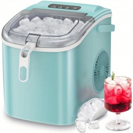 Ice Maker Countertop, Portable Ice Machine with Carry Handle, Self-Cleaning Ice Makers with Basket and Scoop, 9 Cubes in 6 Mins, 26 lbs per Day, Suitable for Homes, Kitchens, RVs, Parties, Bar, Office, Camping