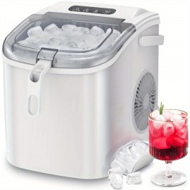 Ice Maker Countertop, Portable Ice Machine with Carry Handle, Self-Cleaning Ice Makers with Basket and Scoop, 9 Cubes in 6 Mins, 26 lbs per Day, Suitable for Homes, Kitchens, RVs, Parties, Bar, Office, Camping