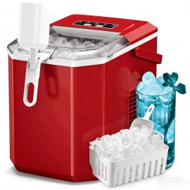 Countertop Ice Maker, 9 Ice Cubes in 6 Mins, 26.5Lbs/ 24H Self-Cleaning Portable Ice Machine with 2 Sizes(S/ L), for Home/ Kitchen/ RV, Green/ Black/ White