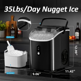 Countertop Ice Maker, 9 Ice Cubes in 6 Mins, 26.5Lbs/ 24H Self-Cleaning Portable Ice Machine with 2 Sizes(S/ L), for Home/ Kitchen/ RV, Green/ Black/ White