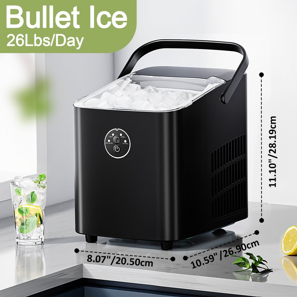 Nugget Ice Maker Countertop with Handle - 35Lbs/Day Soft Chewable Pebble Ice, Self-Cleaning Function, Includes Scoop & Basket - Compact Design for Home, Office, Kitchen, Halloween & Christmas Parties, Chewable Ice Maker