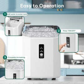 Nugget Ice Maker Countertop with Handle - 35Lbs/Day Soft Chewable Pebble Ice, Self-Cleaning Function, Includes Scoop & Basket - Compact Design for Home, Office, Kitchen, Halloween & Christmas Parties, Chewable Ice Maker