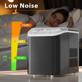 Countertop Ice Maker, Nugget Portable Ice Machine, 9 Bullet Ice Cubes In 6 Mins, 26.6lbs In 24Hrs Self-Cleaning with Handle, Basket, Scoop for Home, Kitchen/Party/Camping/RV, Ice Maker with Handle, Ice Maker Machine Countertop, Large Capacity Ice Ma