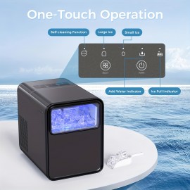Ice Maker Machine 9 Cubes In 6 Mins 2 Sizes Of Bullet Ice For Home Kitchen Camping RV, Smart Touch Low Noise Home Travelling Portable, Self-Cleaning Ice Machine 26.5lbs In 24Hrs