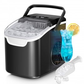 Countertop Ice Maker Machine - 8 Ice Cubes In 6 Mins - Portable Mini & Energy Saving - 26Lb/ Day Ice With 2 Sizes - Basket/ Scoop For Home/ Party/ Travel/ Camping/ Bar - White