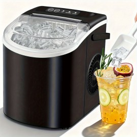 Countertop Ice Maker - Produces 9 Ice Cubes In 7 Minutes, Daily Output Of 26 Pounds, Available In Multiple Colors, Includes Ice Scoop, Compact Size Ideal for Kitchens, Living Rooms, Offices, Apartments, Etc. - Black/White/Green/Pink,  Office