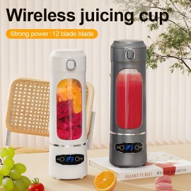 2-in-1 Multifunctional Juicer Cup with 12 Stainless Steel Blades, Powerful Motor for Quick Juicing, Portable and Convenient for Kitchen or Outdoor Use, Type-C Fast Charging, Long Battery Life