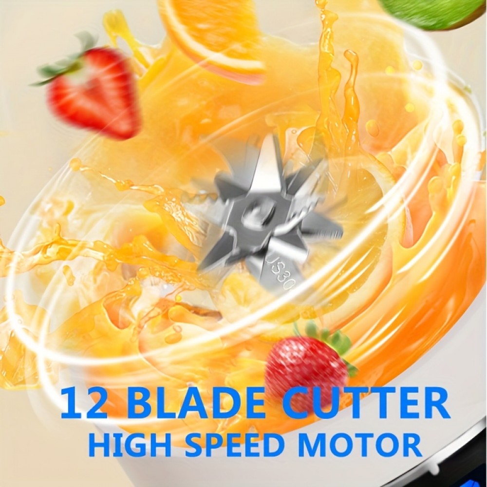 2-in-1 Multifunctional Juicer Cup with 12 Stainless Steel Blades, Powerful Motor for Quick Juicing, Portable and Convenient for Kitchen or Outdoor Use, Type-C Fast Charging, Long Battery Life