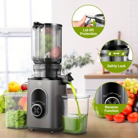 Slow Masticating Juicer with 4.35'' Wide Feed Chute - Compact Cold Press Juicer for Home & Travel, High Juice Yield, Easy to Clean, Durable Food-Grade Plastic Design, Portable Juicer, Kitchen Appliance, Modern Kitchenware, Easyclean Material