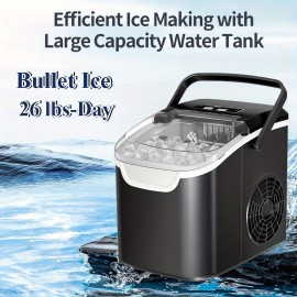Ice Makers Countertop,, Portable Ice Machine with Handles, Self-Cleaning Ice Makers with Basket And Scoop, 9 Cubes In 6 Mins, 26 Lbs Per Day, Suitable for Kitchen, Office, Party, Presents