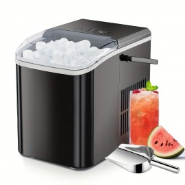 Countertop Ice Maker, Nugget Portable Ice Machine, 9 Bullet Ice Cubes In 6 Mins, 26.6lbs In 24Hrs Self-Cleaning with Handle, Basket, Scoop for Home, Kitchen/Party/Camping/RV, Ice Maker with Handle, Ice Maker Machine Countertop, Large Capacity Ice Ma