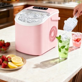 Countertop Ice Maker with Handle, Produces 26 Pounds Of Ice Within 24 Hours And 9 Ice Cubes In 7 Minutes. Portable Ice Maker Includes Ice Basket And Scoop, Suitable for Home/kitchen/camping/apartment Use.