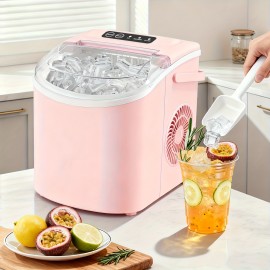 Countertop Ice Maker - Produces 9 Ice Cubes In 7 Minutes, Daily Output Of 26 Pounds, Available In Multiple Colors, Includes Ice Scoop, Compact Size Ideal for Kitchens, Living Rooms, Offices, Apartments, Etc. - Black/White/Green/Pink,  Office